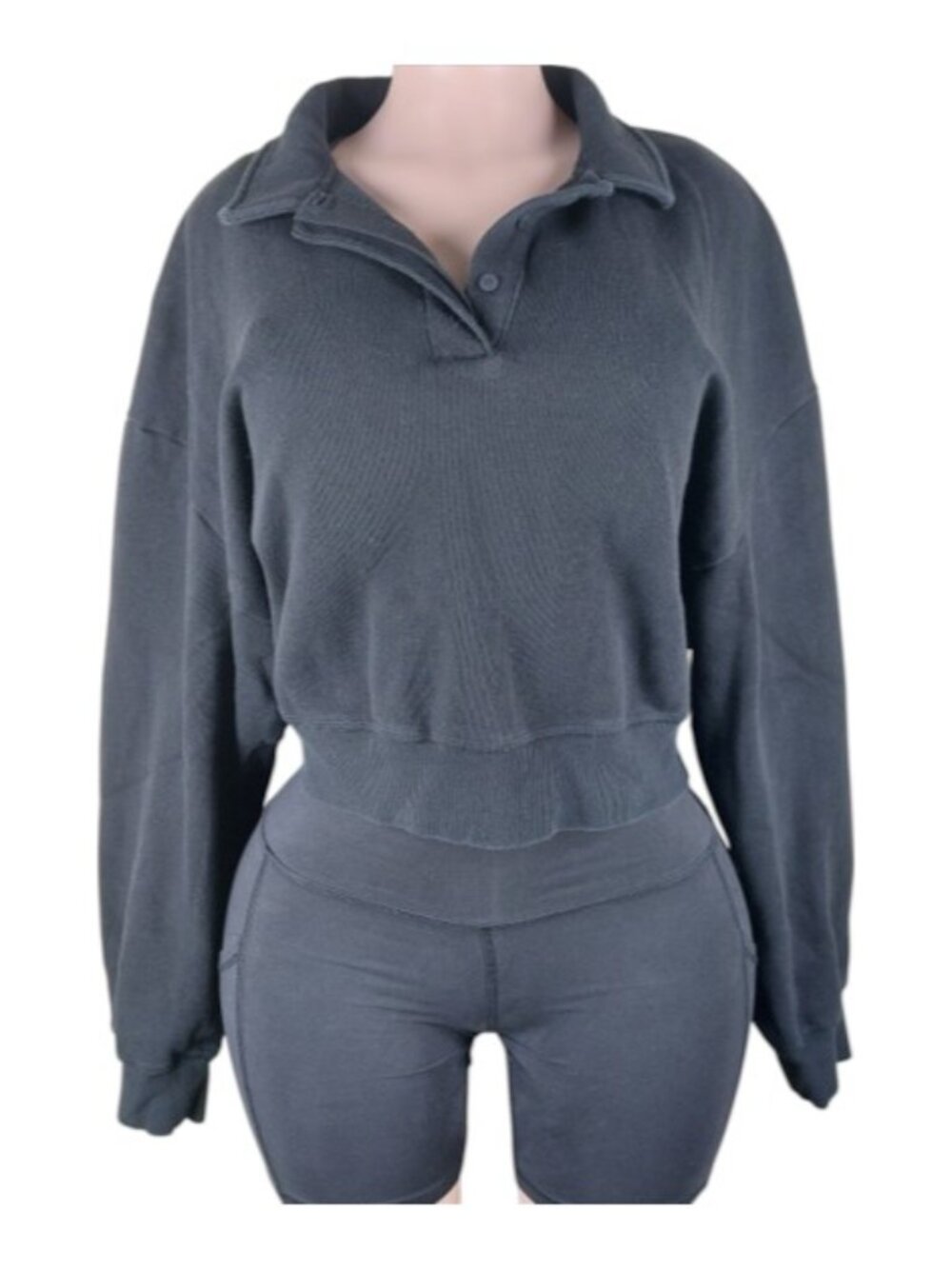 Pink Women's Black Classic Collared Raglan Sleeve Cropped Sweatshirt Size XL